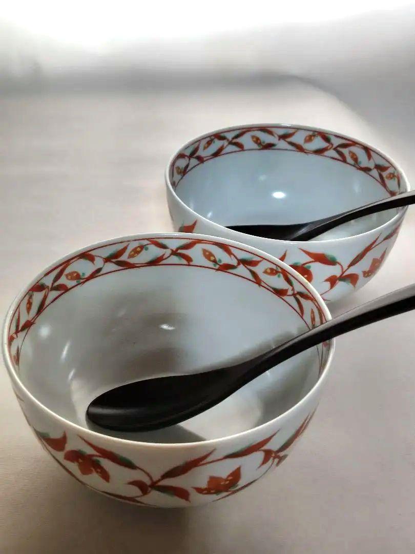 美濃焼【大吉窯】赤い葉と花模様の陶器丼