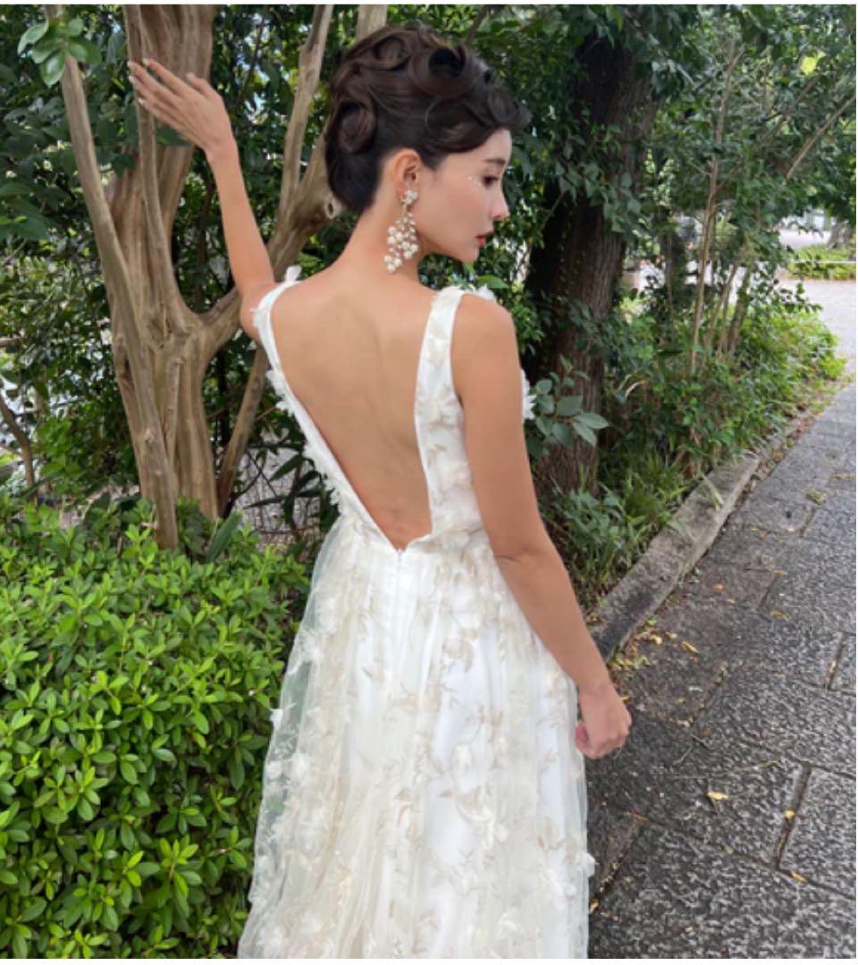 【Coast】プランジ フラワー Vネック ウェディングドレス フラワーレース Vネック ノースリーブドレス/DRESS PRODCTION