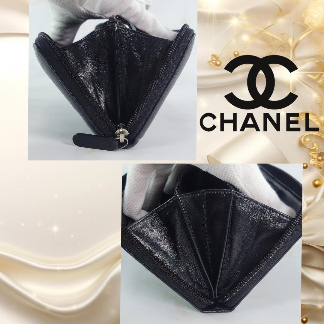 001 CHANEL　シャネル　カメリア　ラウンドファスナー　長財布　ラムスキン