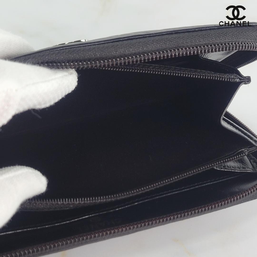 001 CHANEL　シャネル　カメリア　ラウンドファスナー　長財布　ラムスキン
