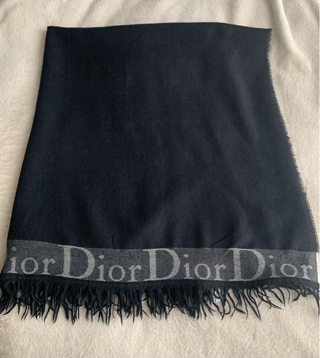 ★【ChristianDior】 大判ストール ウール ロゴ