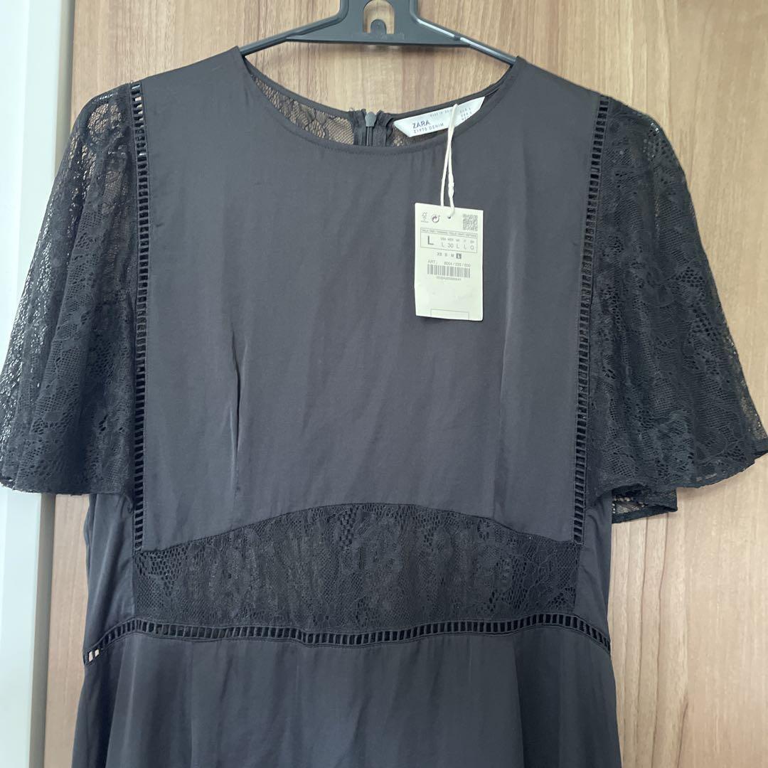 タグ付き新品】ZARA 黒 レース袖 パンツドレス