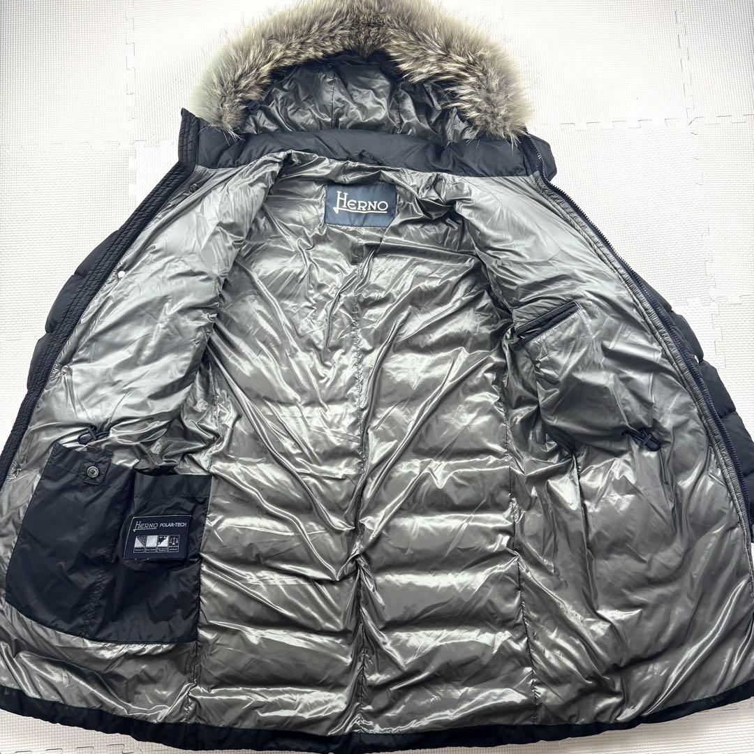 美品　HERNO ヘルノ　ダウンコート　コヨーテファー　ポーラテック　黒　XL