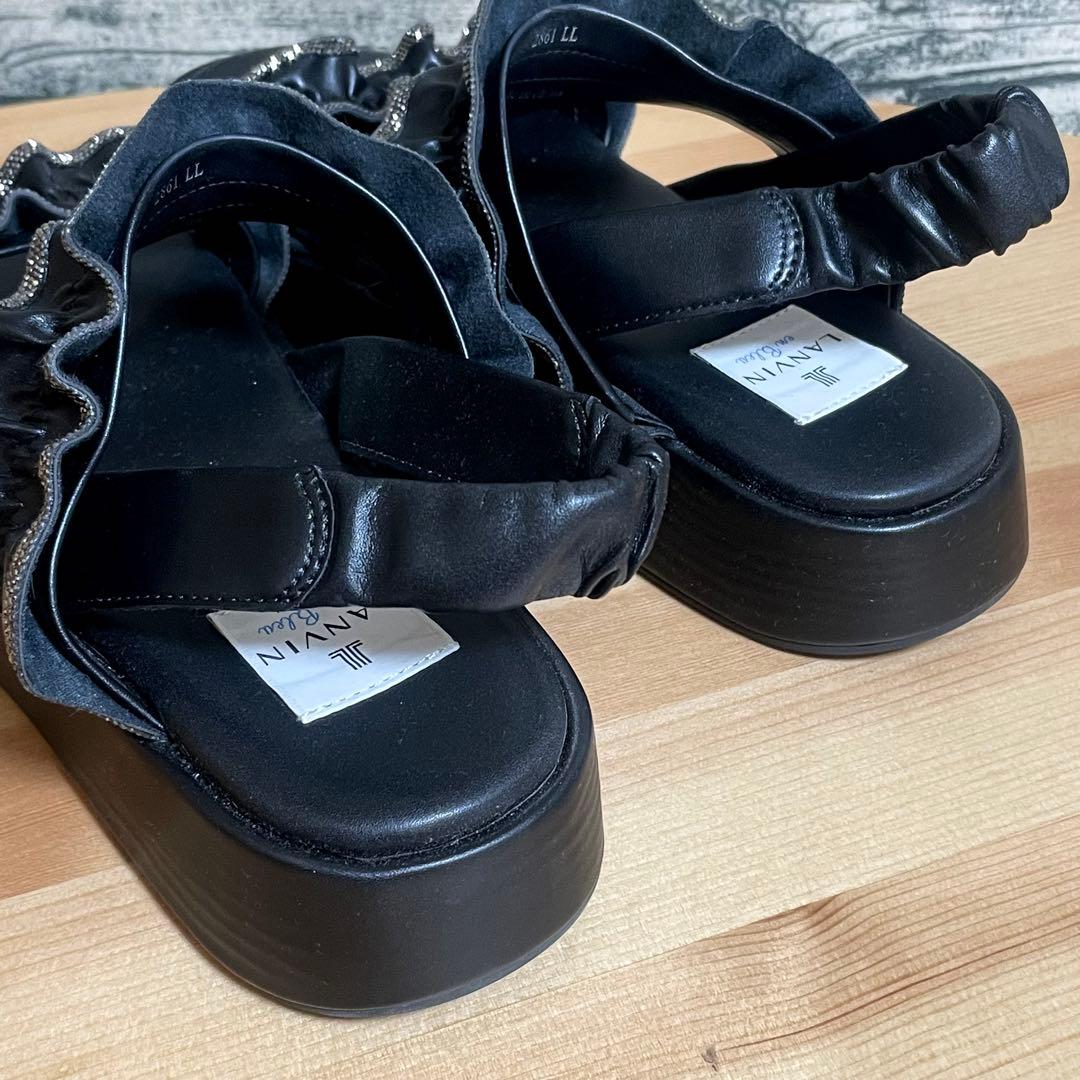 ランバンオンブルー LANVIN ブラック フリルサンダルLL 2025年春夏 ランバンオンブルー LANVIN ブラック フリルサンダルLL 2025年春夏