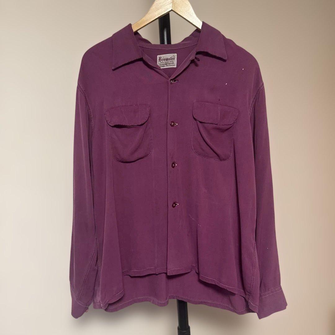 Brewster 60s ヴィンテージ オープン シャツ パープルL Brewster