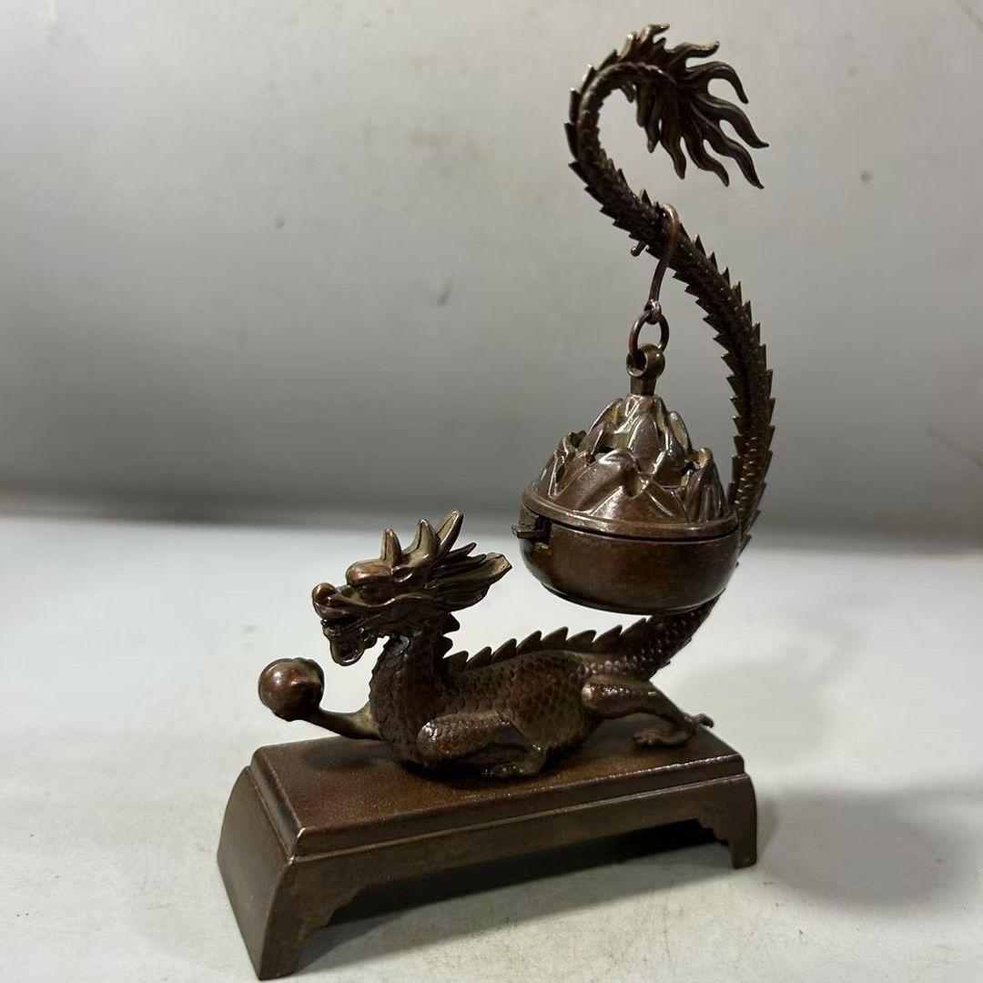 銅 細工 龍薫炉 弔り炉 博山薫香炉 茶道置物 装飾品 工芸品 置物