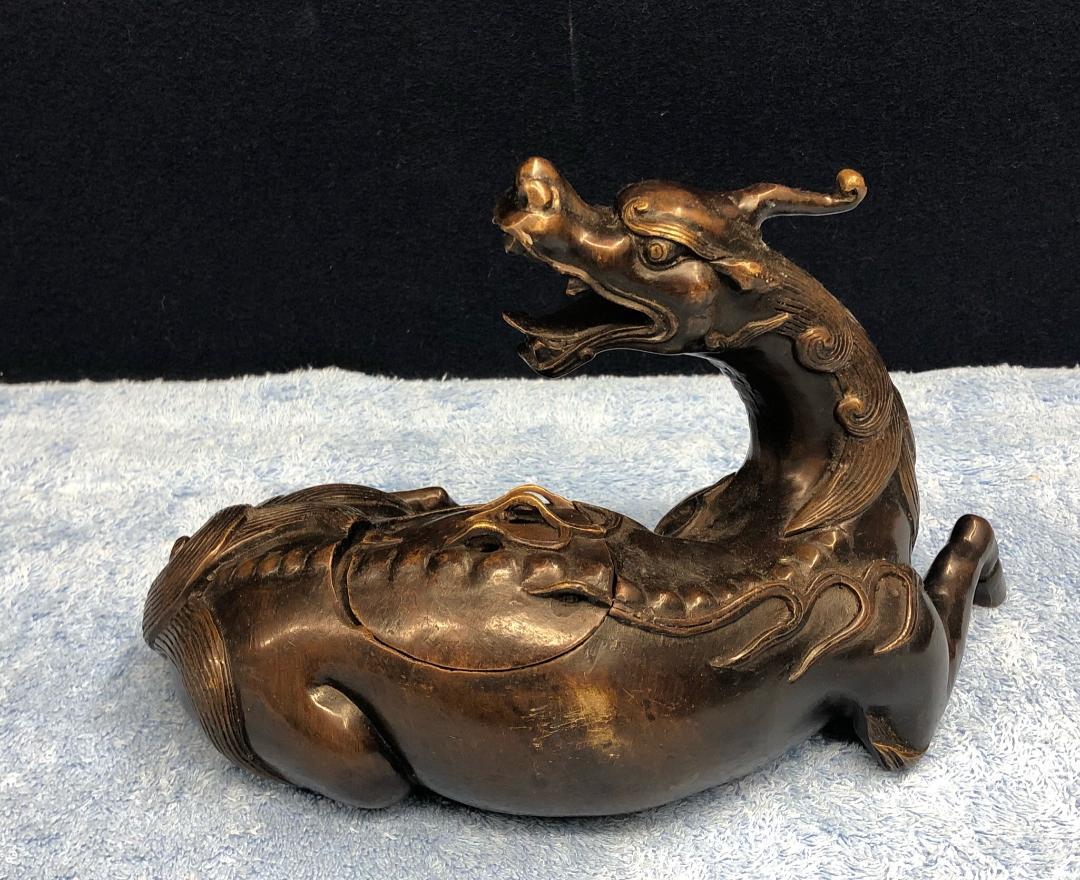 随心堂】麒麟形香炉、置物 金工細工彫刻 古銅 時代物 金属工芸 随心堂】麒麟形香炉、置物 金工細工彫刻 古銅 時代物 金属工芸