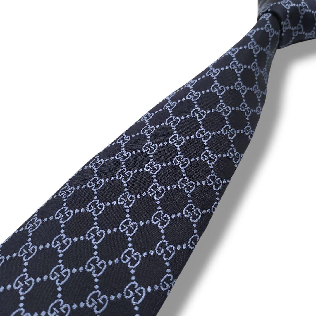 未使用　現行タグ　グッチ　ネクタイ　GGパターン　総柄　ジャガード　ネイビー