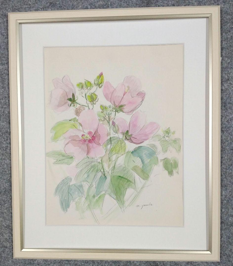 ふようの花F6号水彩スケッチ新品UVカットアクリル板額縁付き