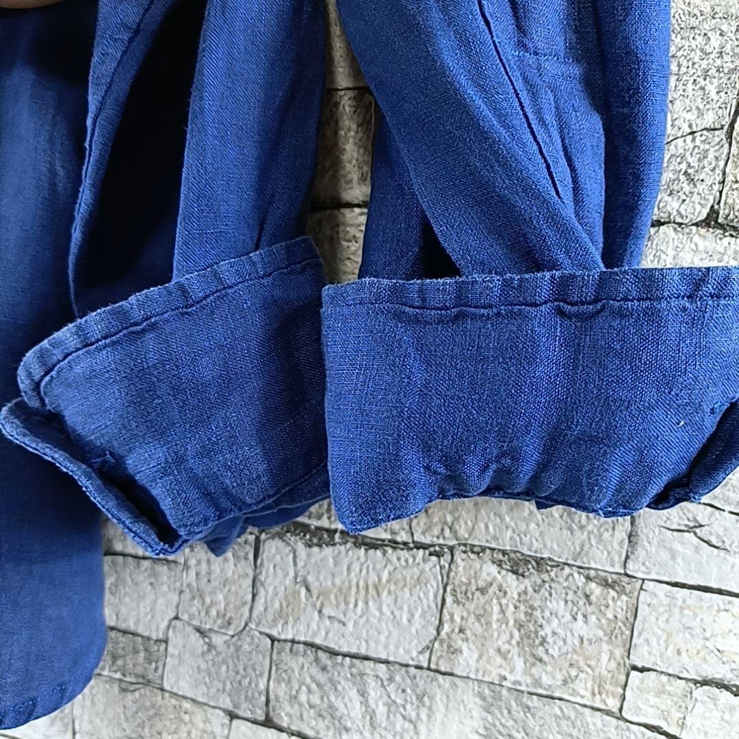 ラルフローレン リネンシャツ 麻100％ とろみ 刺繍 ホースロゴ ブルー ラルフローレン リネン100% シャツ ポニー刺繍 麻 ヴィンテージ