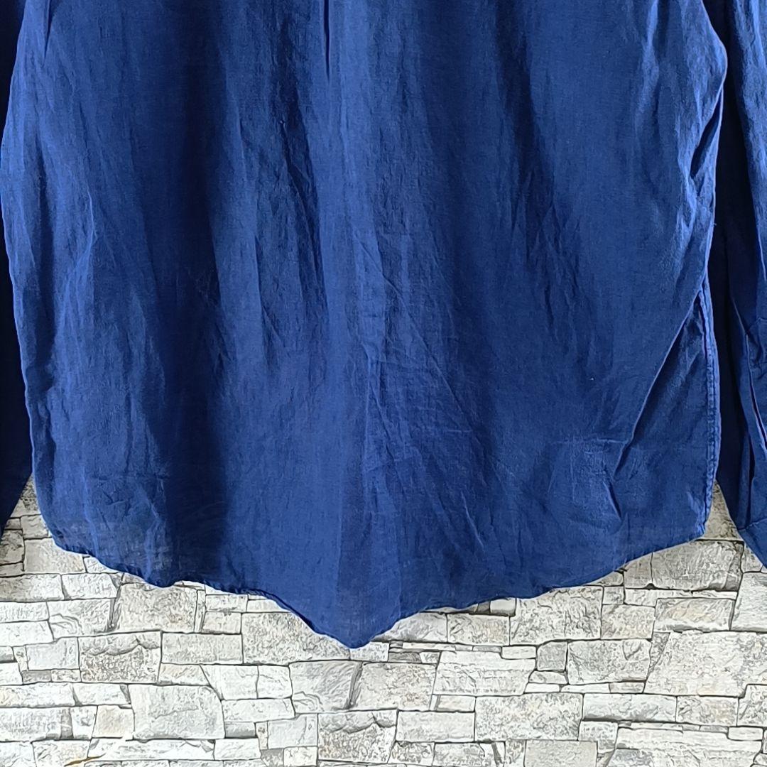 ラルフローレン✨リネン100% 長袖BDシャツ 麻 刺繍ロゴ ネイビー