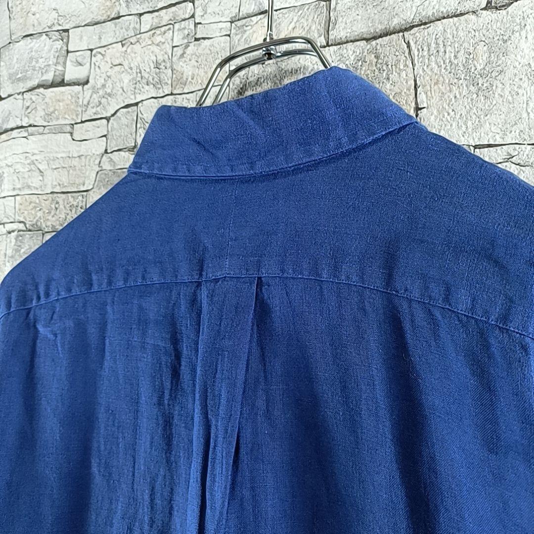ラルフローレン✨リネン100% 長袖BDシャツ 麻 刺繍ロゴ ネイビー