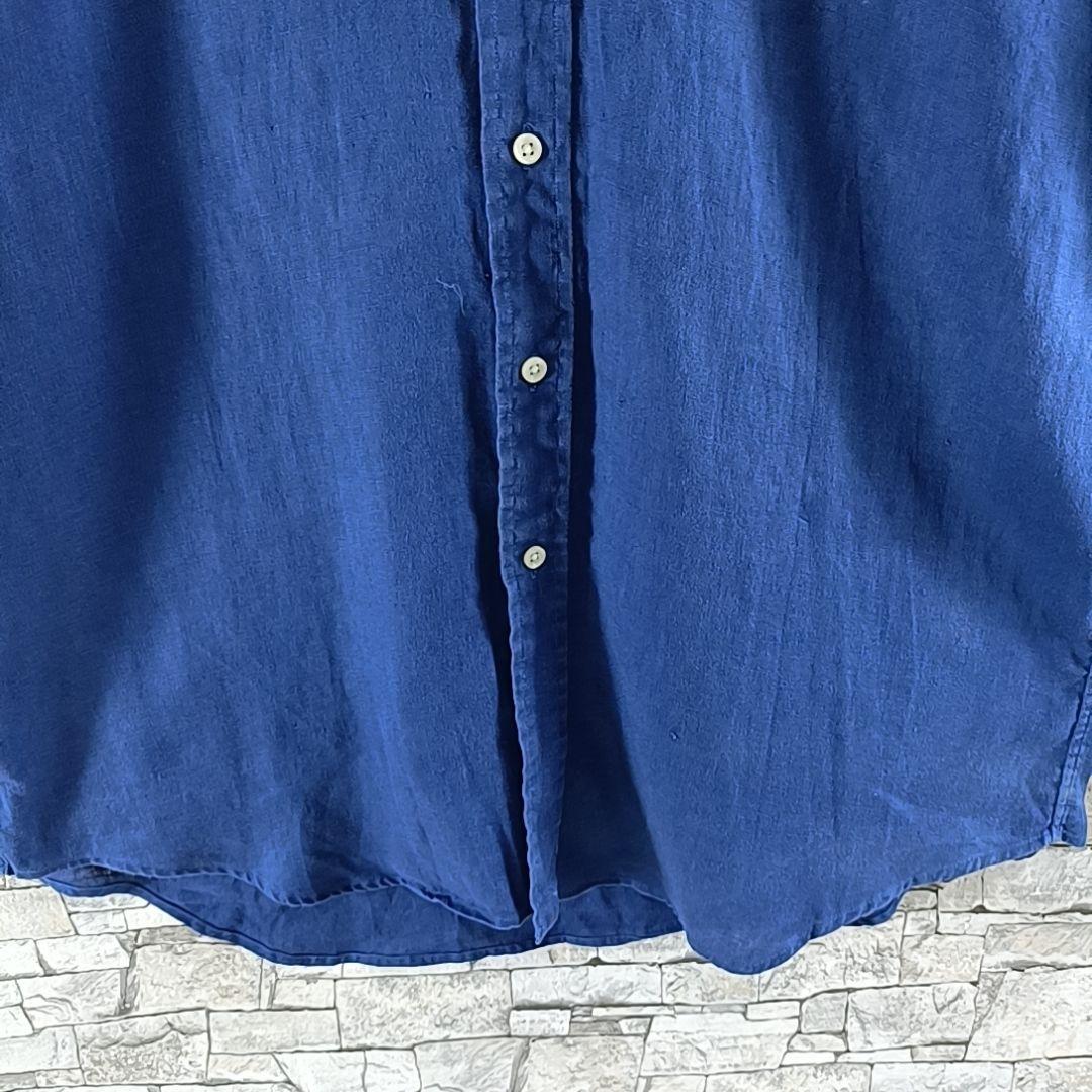 ラルフローレン✨リネン100% 長袖BDシャツ 麻 刺繍ロゴ ネイビー