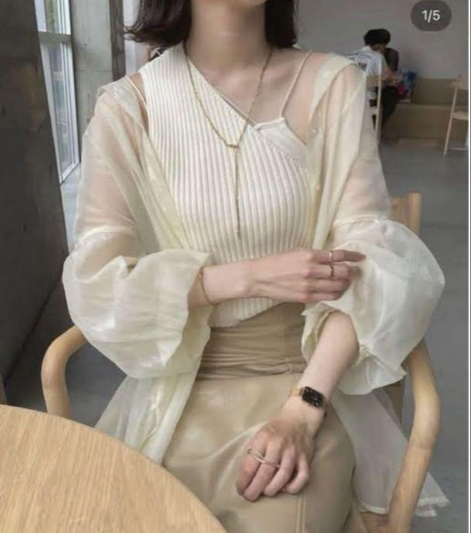 新品タグ付！Eaphi one shoulder rib knit beige