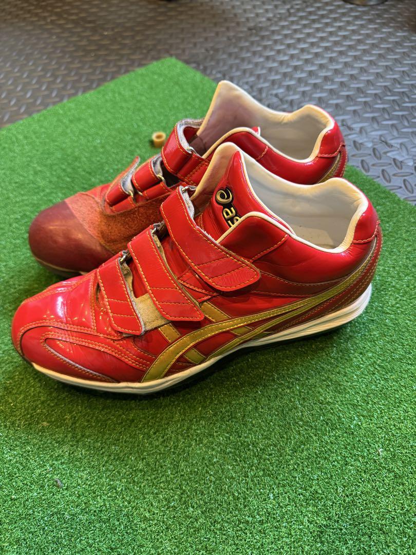 asics オーダースパイクシューズ レッド ベルクロ