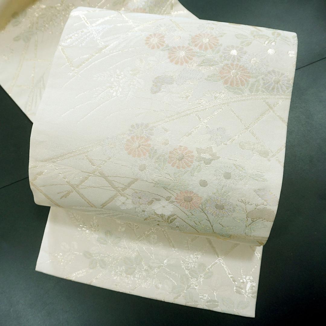 夏帯　紗　生成　正絹袋帯　フォーマル　お茶席　夏着物　a189