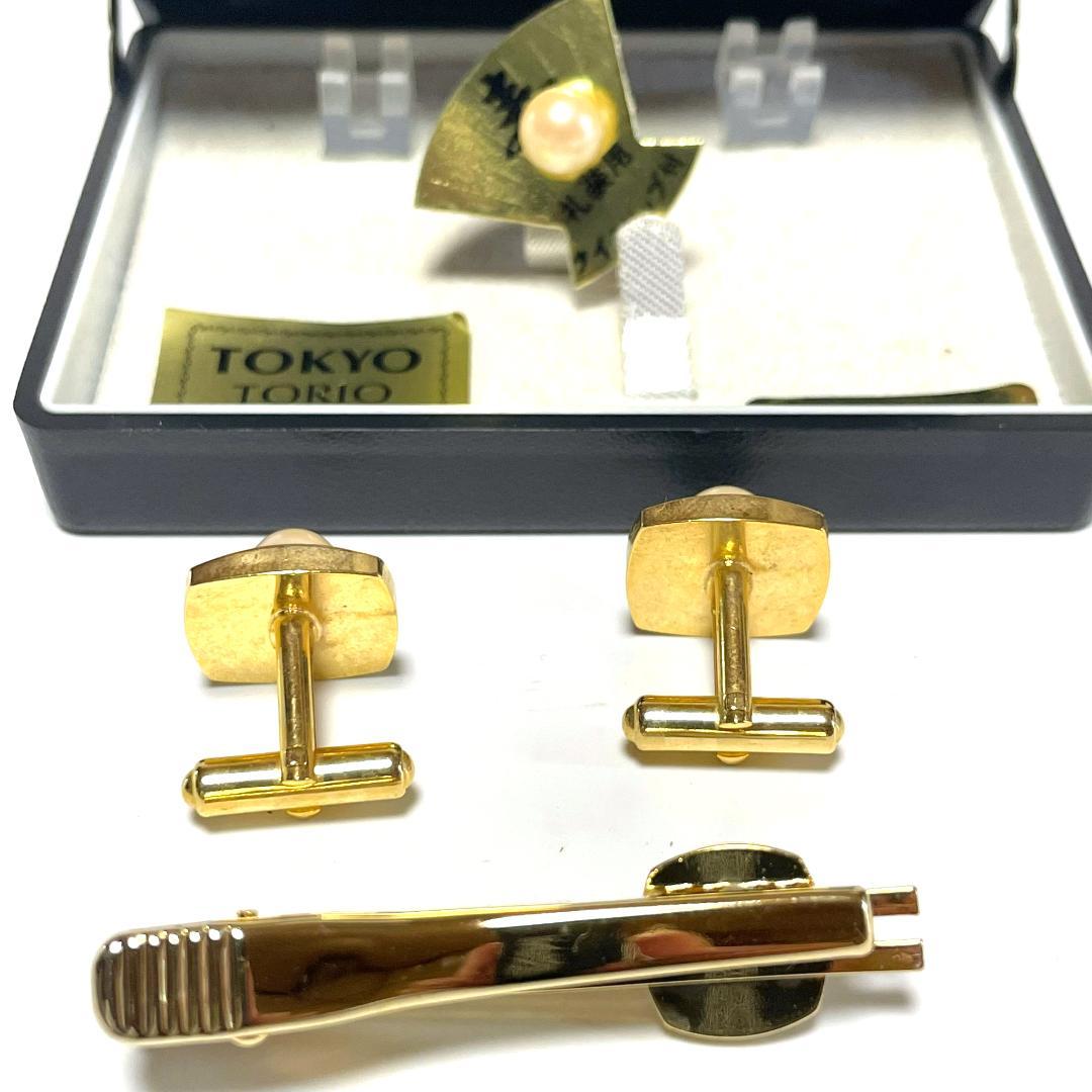 TOKYO TORIO カフス ネクタイピン ピンブローチ パール 冠婚葬祭 金