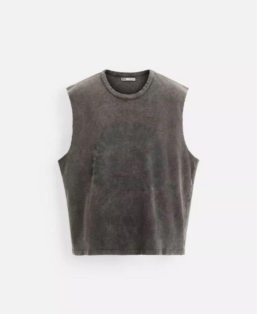 国内発送★ZARA★ウォッシュドコントラストプリントTシャツ ウォッシュドコントラストプリントTシャツ - ダークグレー