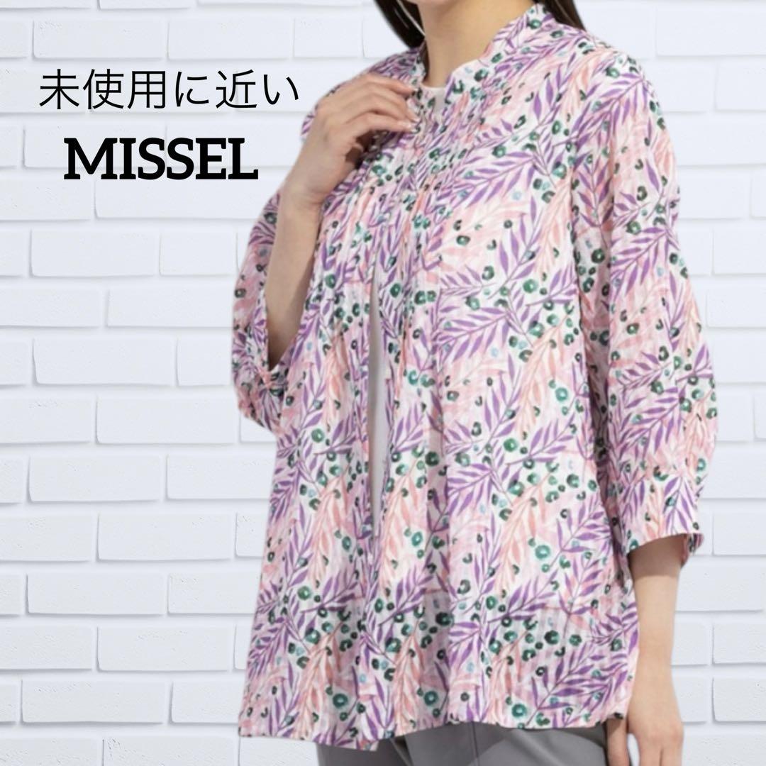 ミゼール MISSEL サッカーブラウス L ピンク系 スタンドカラー シアー