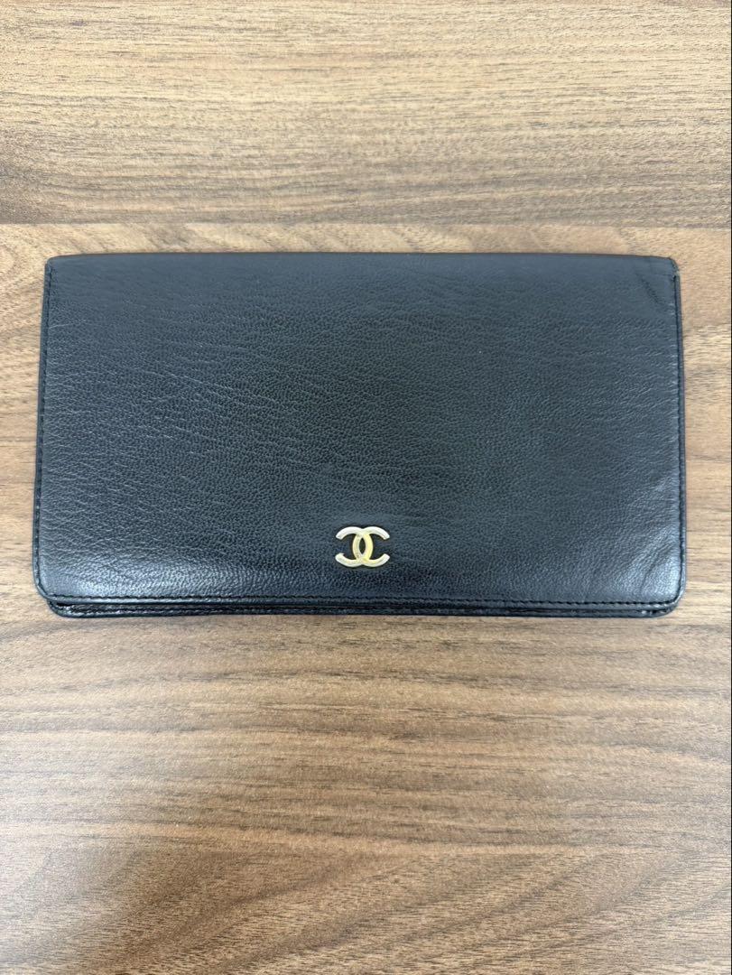 【CHANEL シャネル】レザー 長財布 ブラック ゴールド金具 ココマーク付き