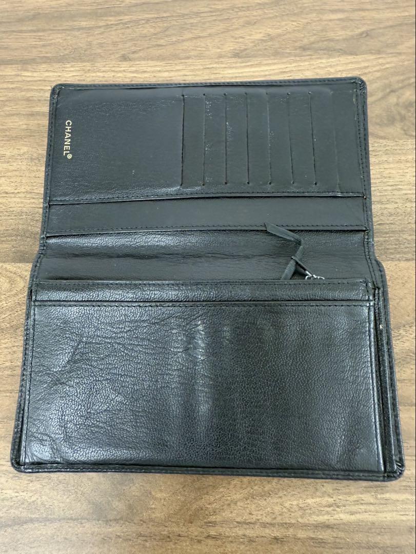【CHANEL シャネル】レザー 長財布 ブラック ゴールド金具 ココマーク付き