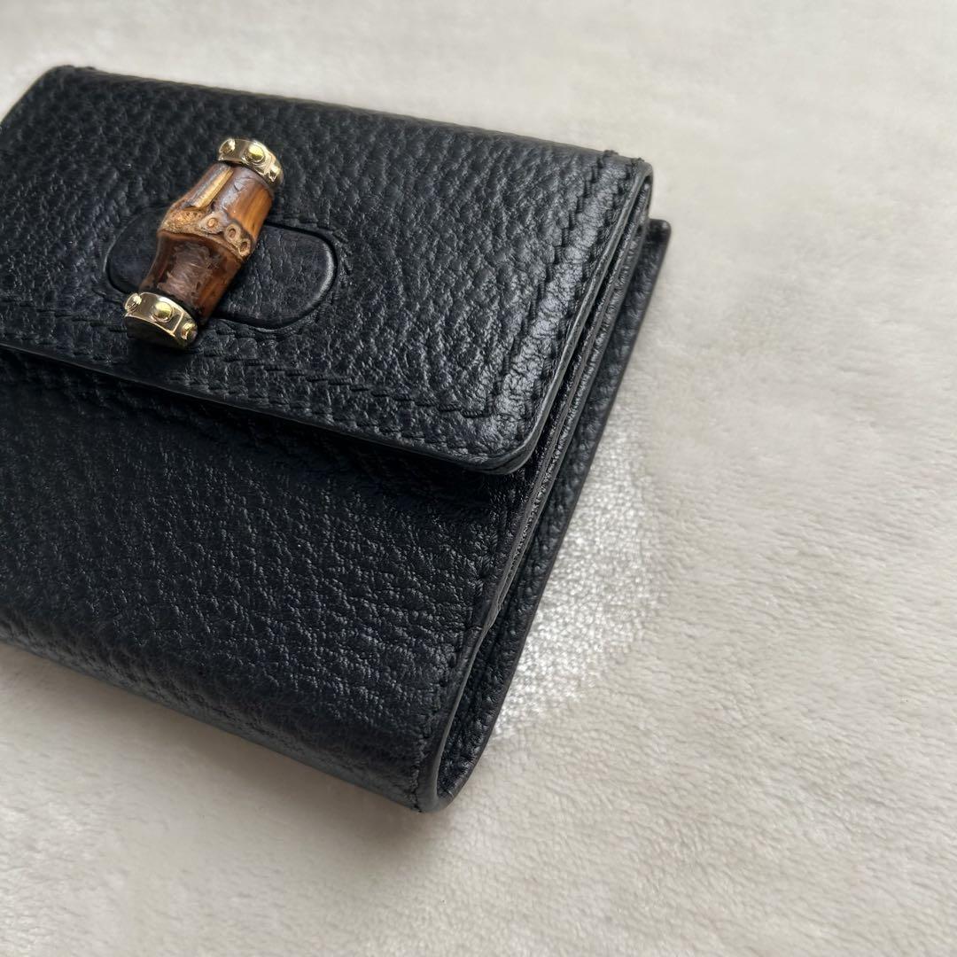 美品 GUCCI グッチ 二つ折り財布 バンブー レザー 黒
