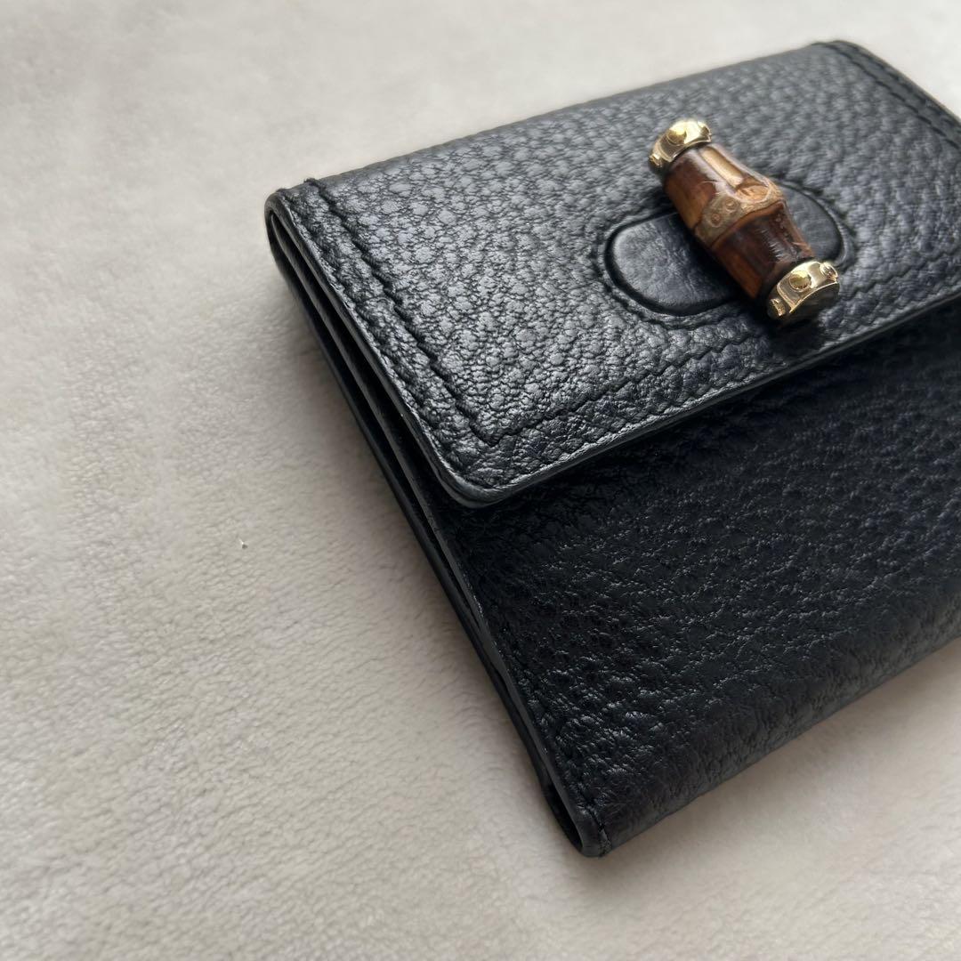 美品 GUCCI グッチ 二つ折り財布 バンブー レザー 黒