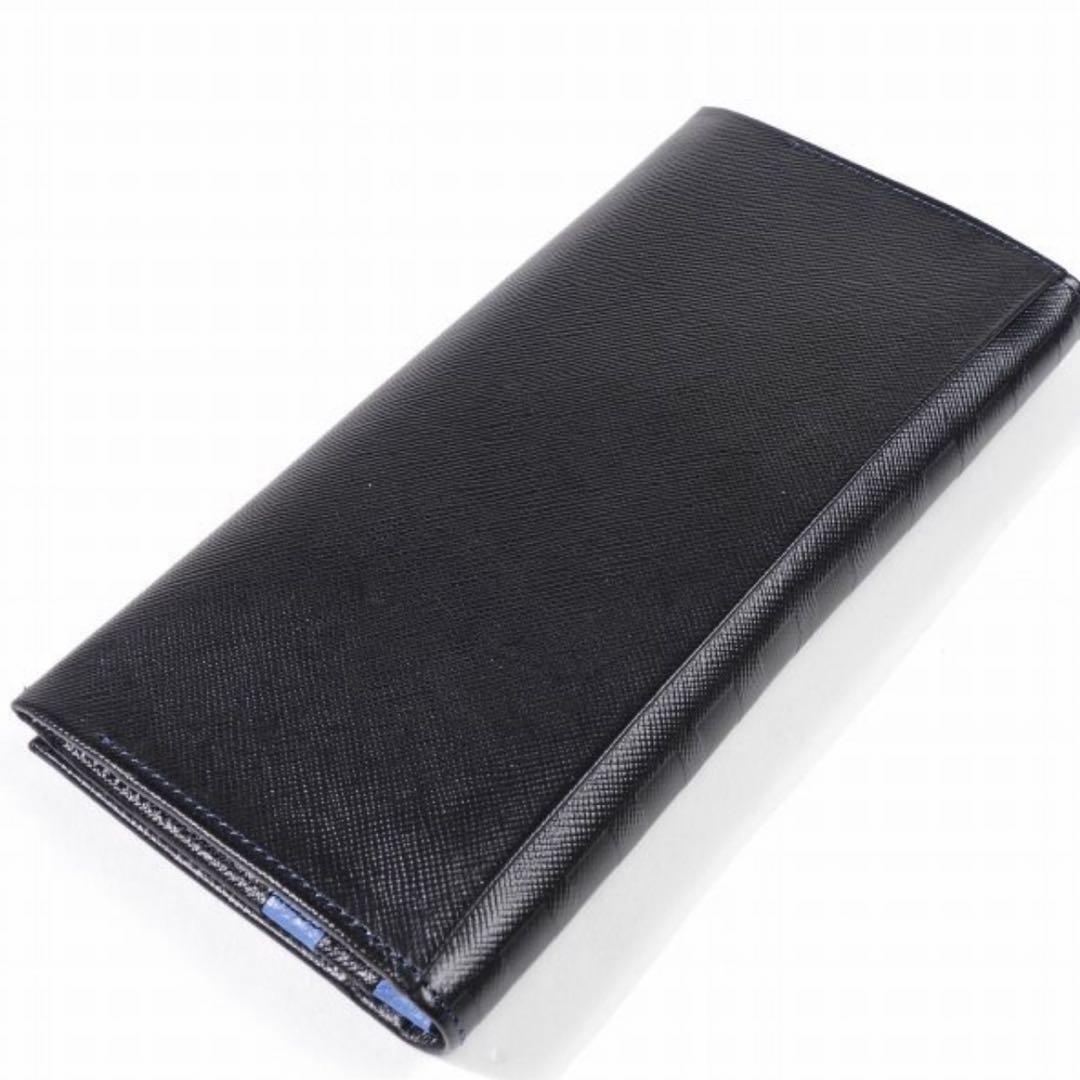 DAKS LONDON 日本製 牛革レザー 二つ折り 長財布 黒 かぶせ 本革