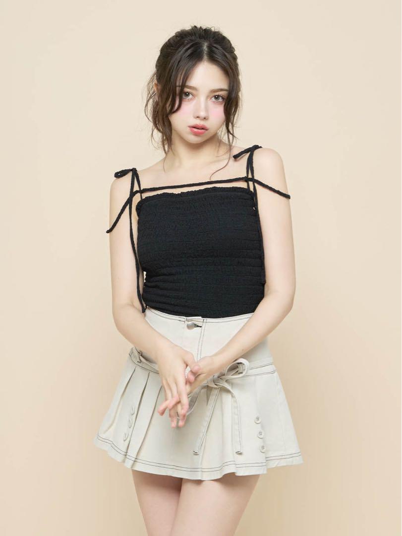 トップス Andmary Shirring ribbon camisole black