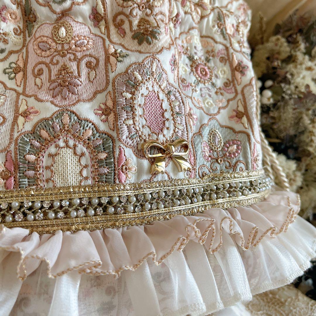 インド刺繍生地　ポーチ