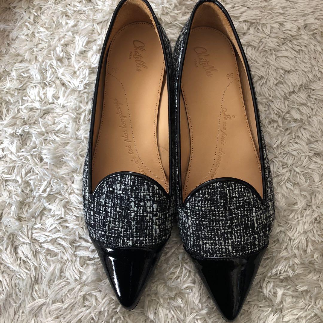極美品　パリ　Chatelles シャテル　フラットパンプス　36 ツイード