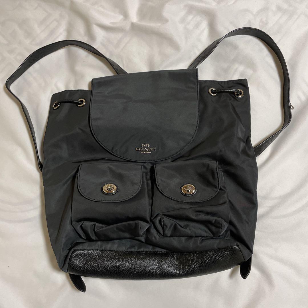 COACH ナイロン×レザーリュック・バックパック　ブラック