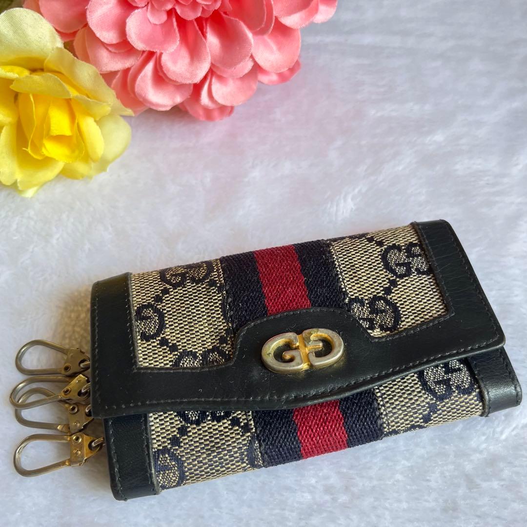 GUCCI 4連キーケース オールド シェリーライン GG柄 ヴィンテージ