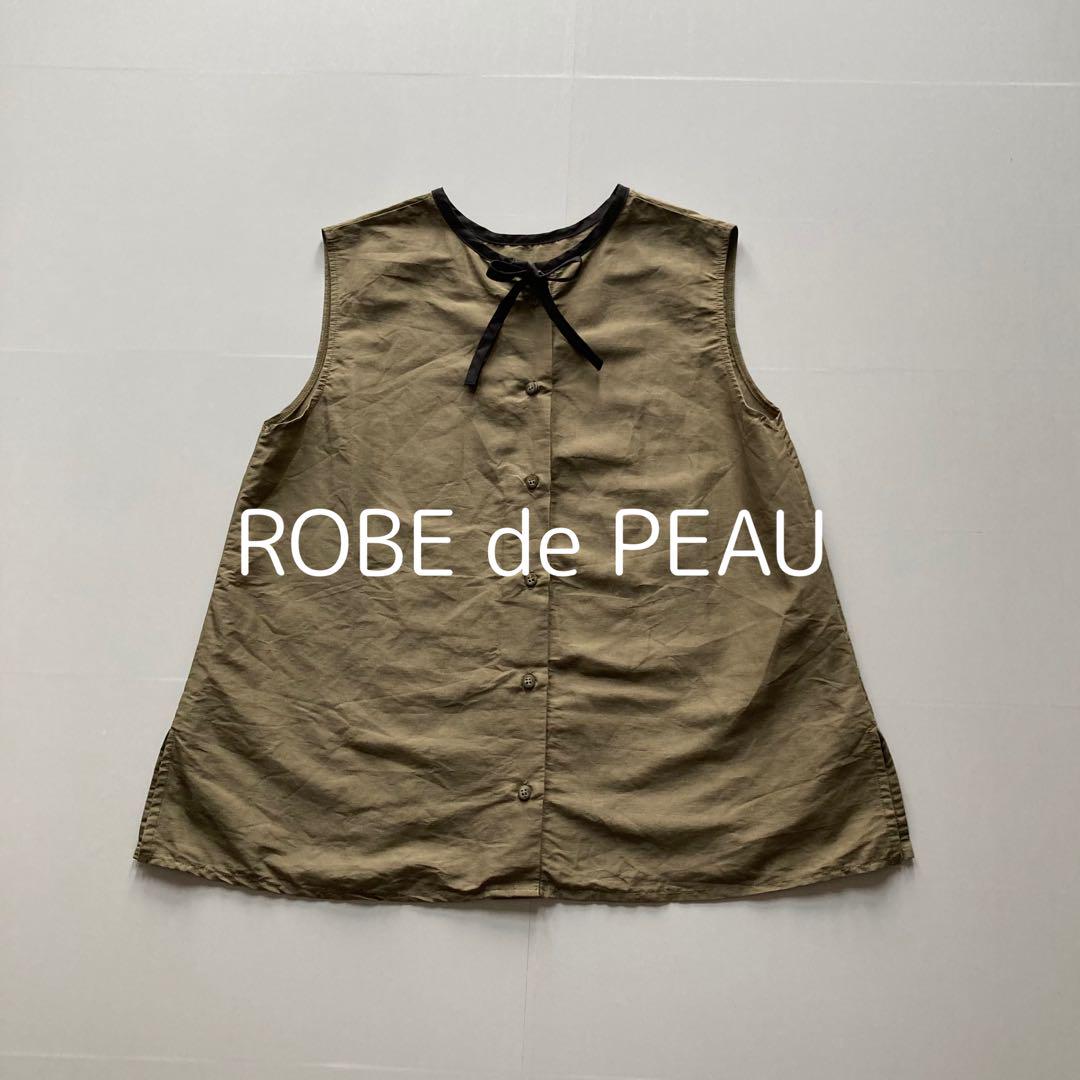 美品 ROBE de PEAU リネンコットン バイカラー ノースリーブブラウス
