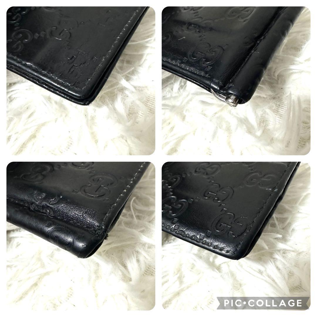 魅力的な マネークリップ シマ GUCCI ✨️美品✨️ レザー 二つ折り 黒 小物