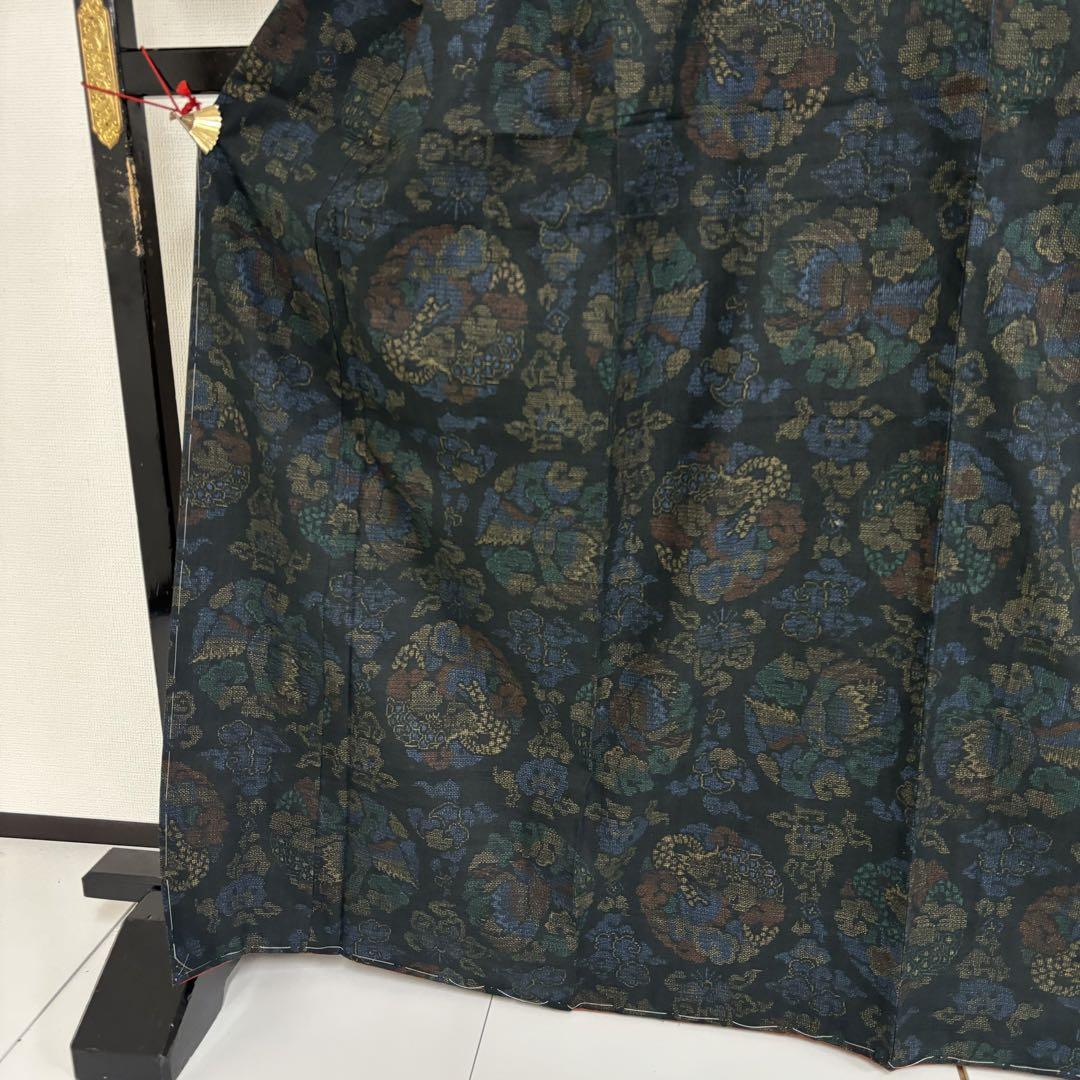 極上品 入手困難品 本場結城紬 結証紙 珍品 龍に鳳凰 絣 亀甲 袷