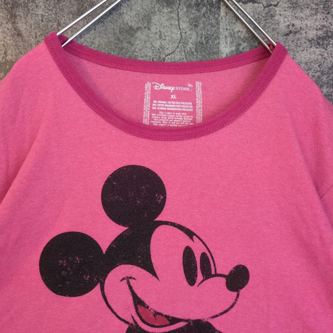 ディズニー　ミッキーマウス　リンガーTシャツ　かわいい　ピンク　アメリカ古着