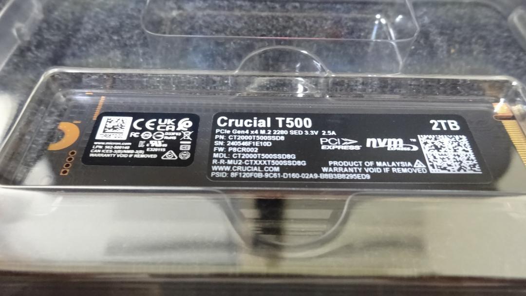 未使用 Crucial T500 2TB SSD