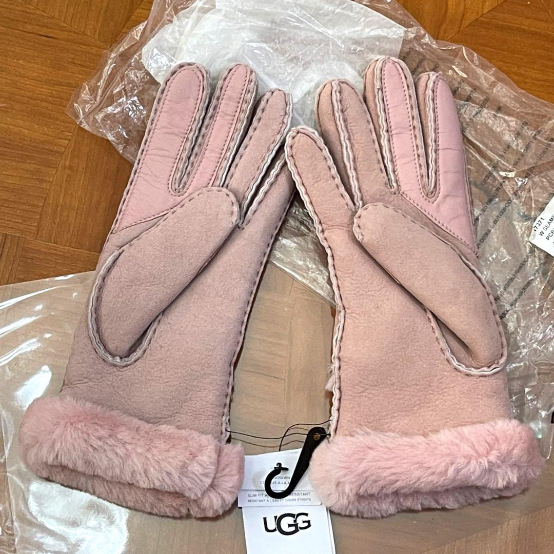 未使用【送料込】アグ UGG ピンク 手袋 Mサイズ スエード 本革 ファー