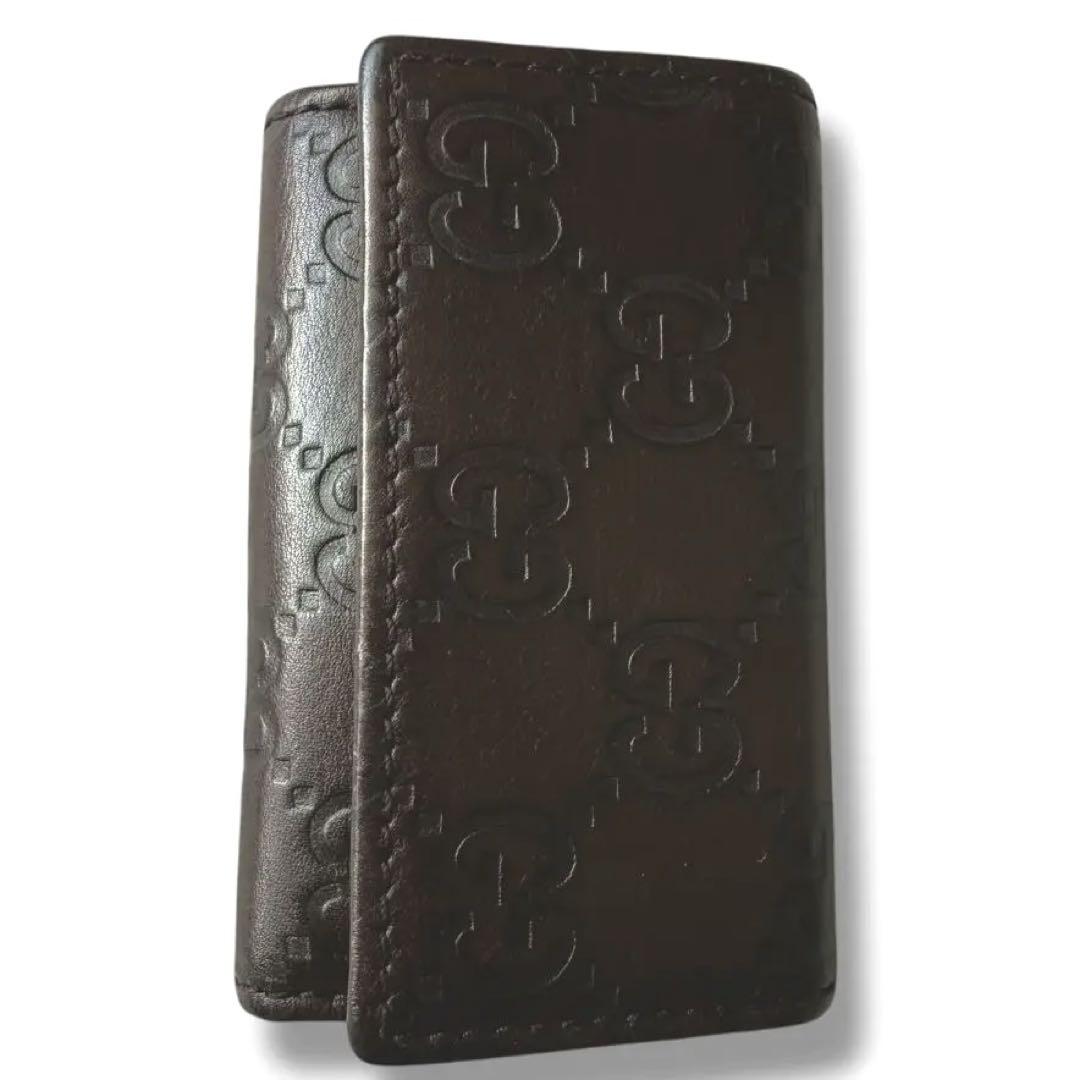 GUCCI グッチ 美品 シマ キーケース 6連 GG レザー ダークブラウン GUCCI グッチ キーケース 6連 GG シマ レザー 鍵 メンズ