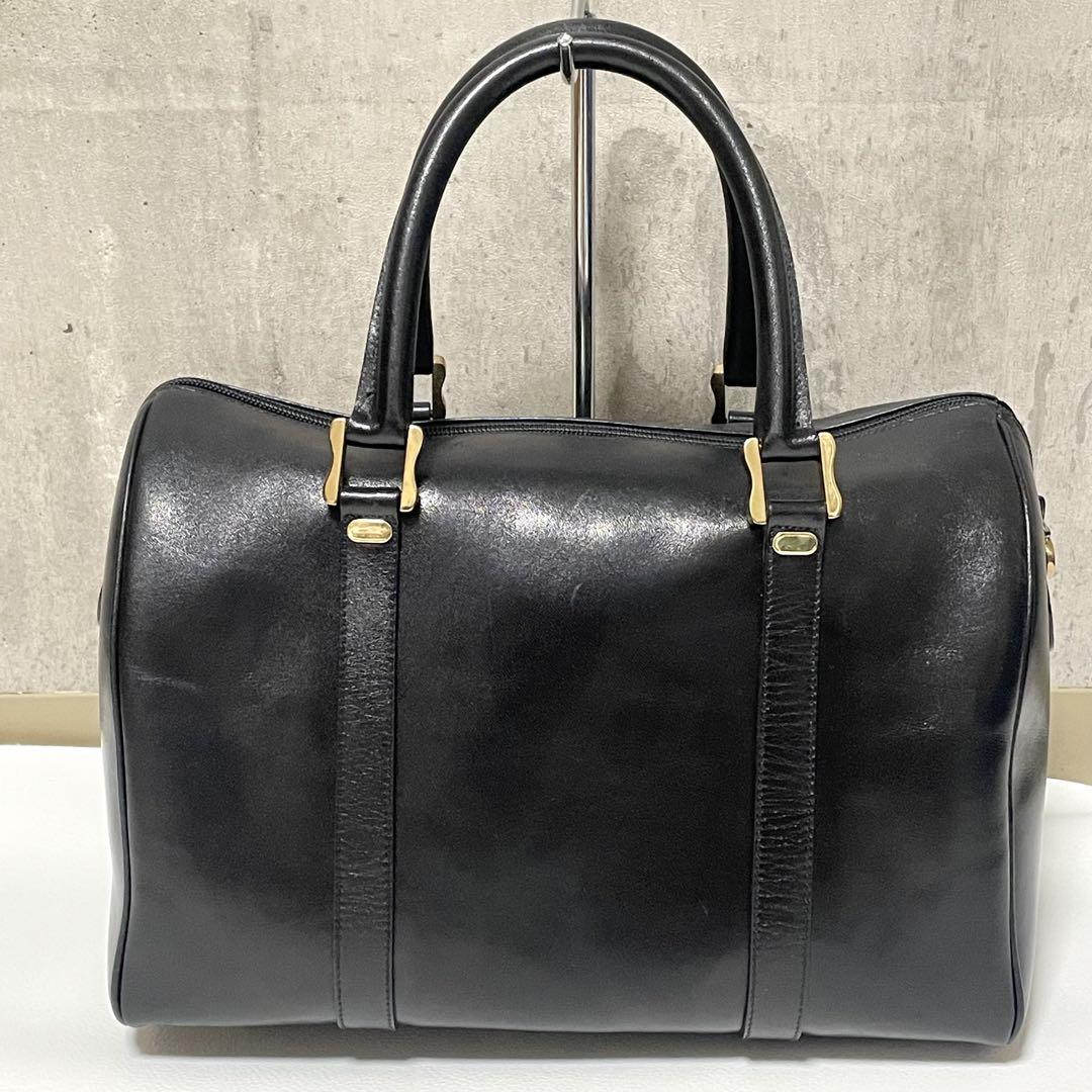 エティエンヌアイグナー ボストンバッグ ロゴプレート ゴールド金具 レザー 黒