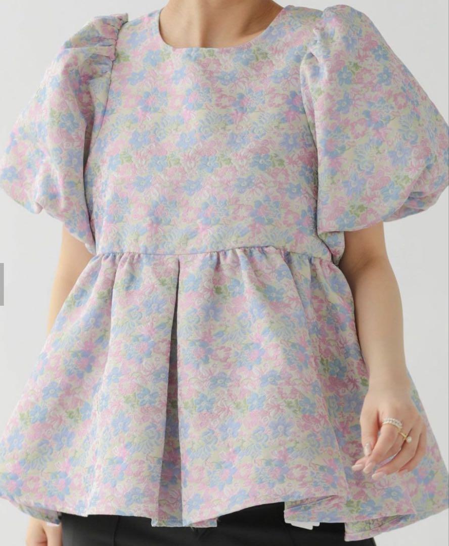 最終値下げfitmoreミックスカラー花柄ジャガードトップス新作完売商品