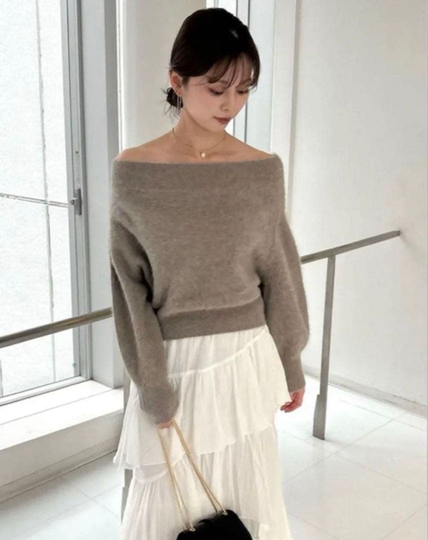 SNIDEL フォックスアルパカオフショルプルオーバー ブラウン BRW