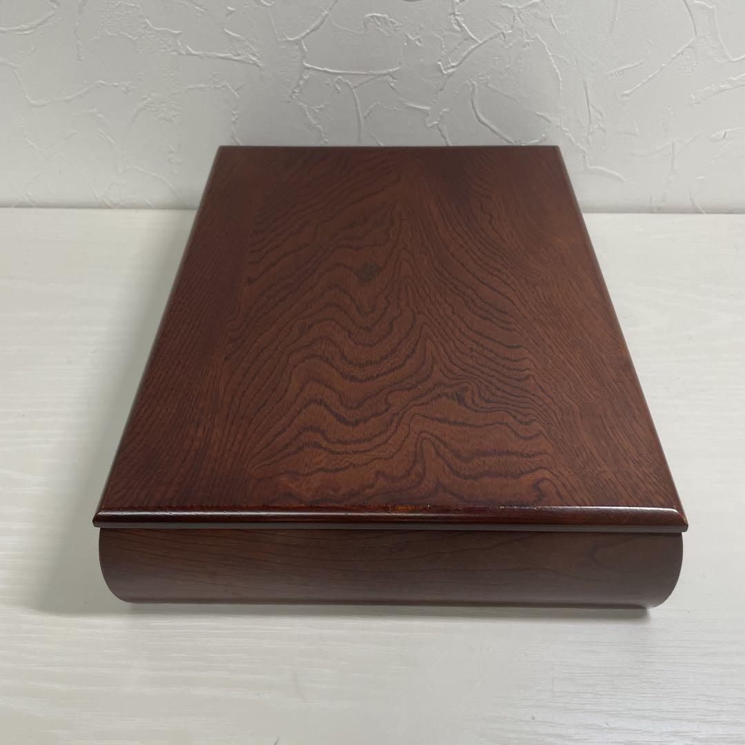 ○□☆木製【文箱 木箱】書道具 書類箱 工芸品・23.5×31×6.7cm