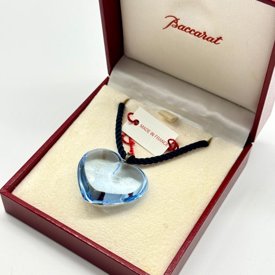 美品 Baccarat バカラ ネックレス ハート 水色 925 箱付き