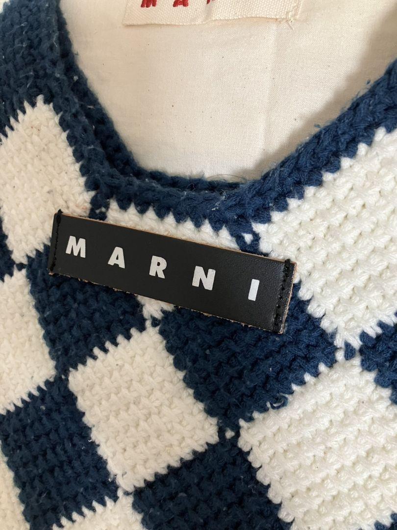定番★MARNI マルニマーケット　ニット　ハンドトートバッグ　紺色ブルー系