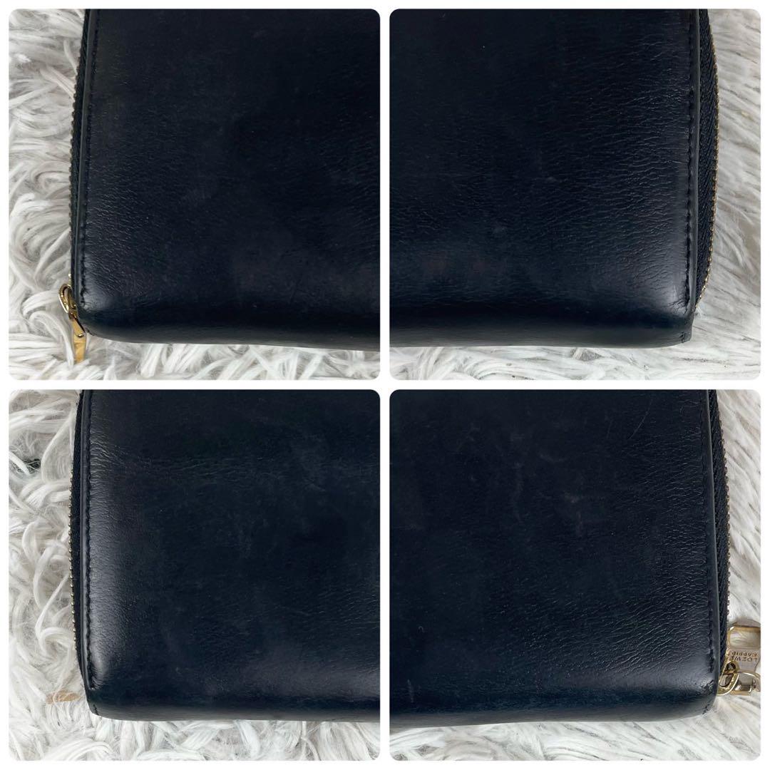 極美品 LOEWE レザー 長財布 ラウンドファスナー ロゴ金具 ブラック 黒