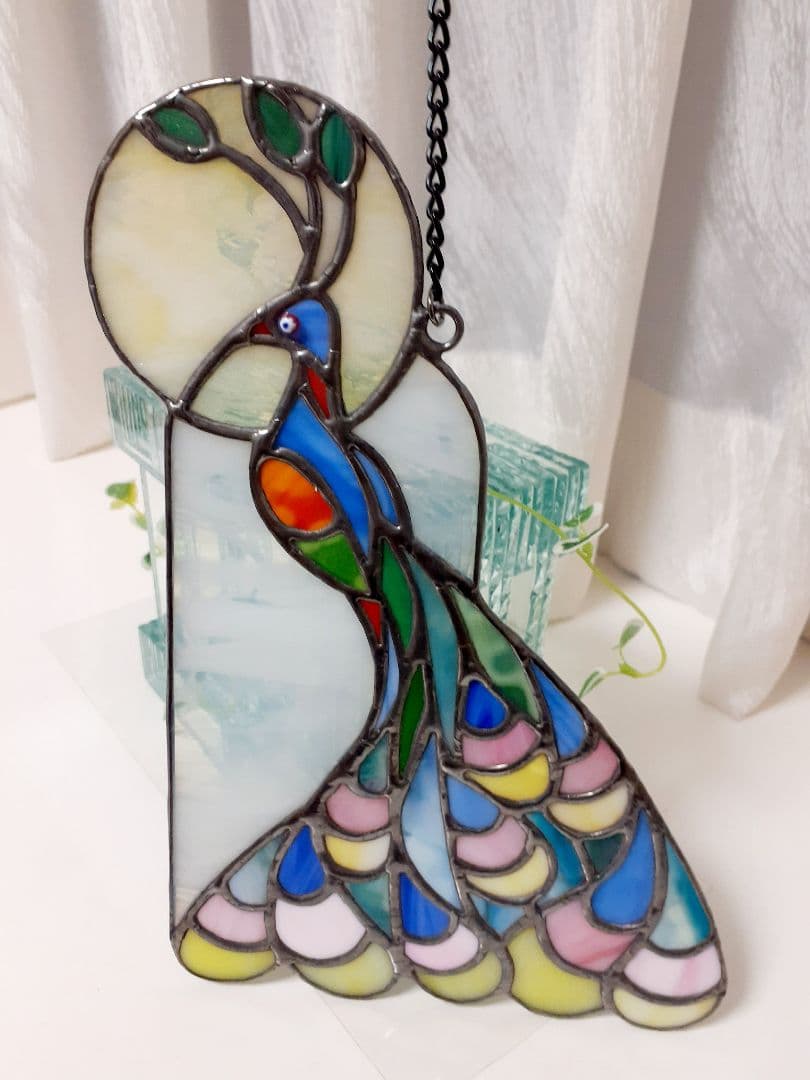 孔雀サンキャッチャー　ハンドメイド