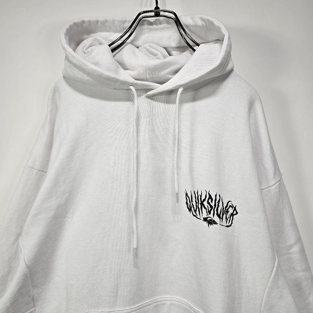 Quiksilver　フーディー　パーカー　M　ビッグロゴ　ホワイト　古着　平成