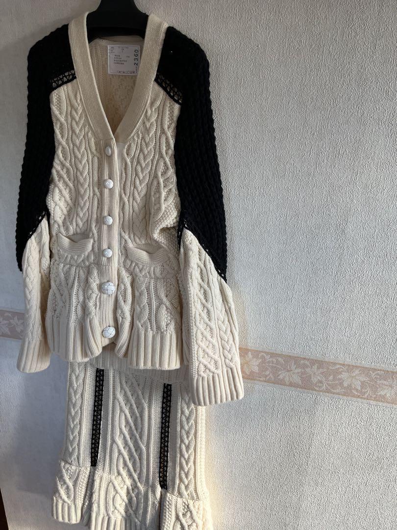 sacai アイボリー ケーブルニット セットアップ スカート